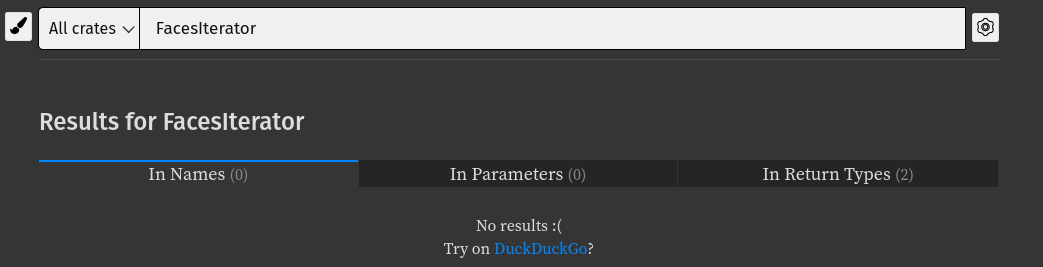 screenshot showing no results found for FacesIterator
