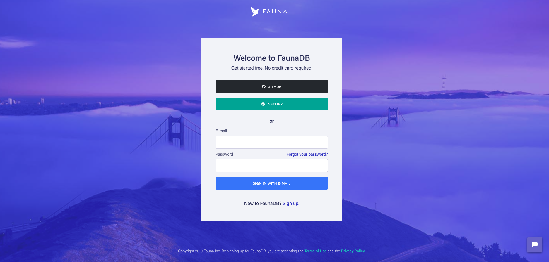 Sign up for Fauna