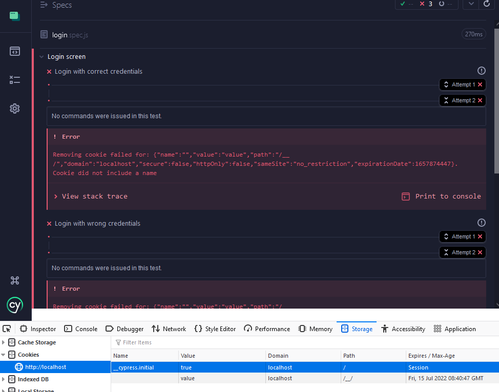 Cypress throws an error trying to delete cookie without name · Issue