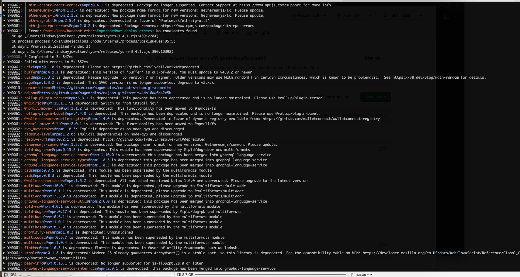 Many 'deprecated' warnings with yarn install · Issue 986 · scaffold