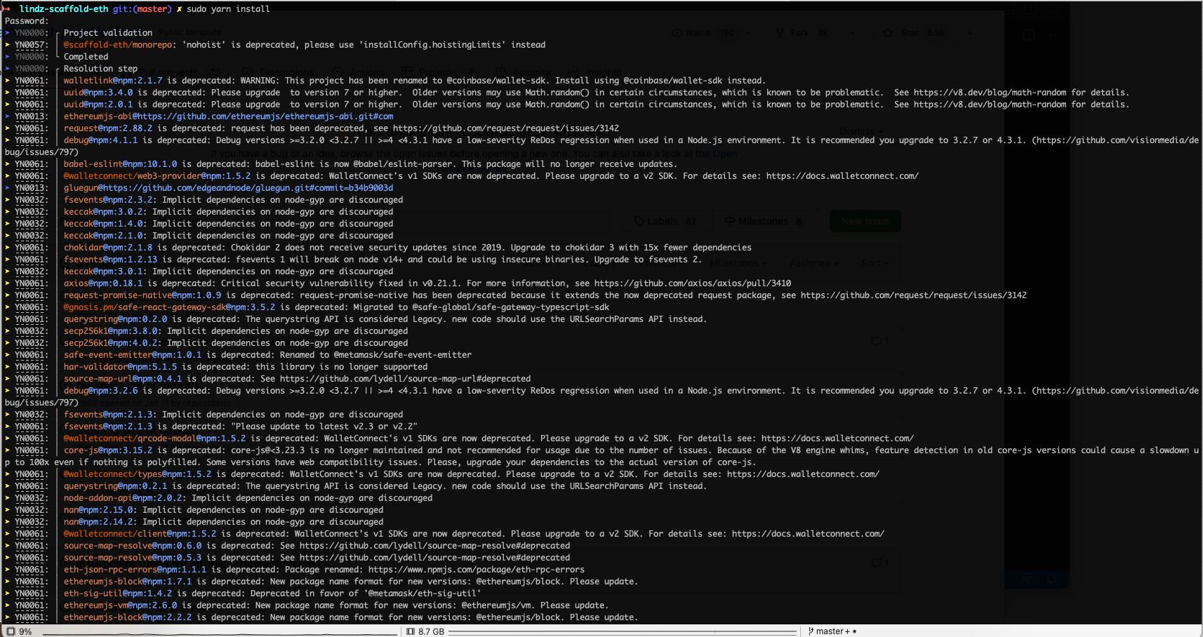 Many 'deprecated' warnings with yarn install · Issue 986 · scaffold