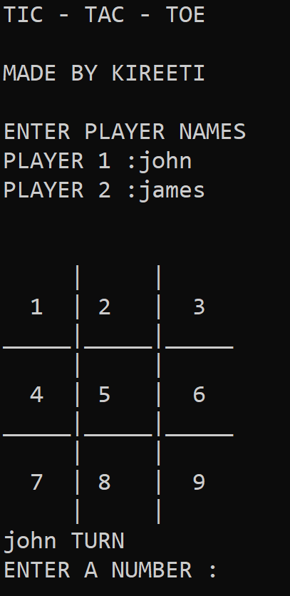 GitHub - Kireeti2001/TIC-TAC-TOE: A simple 2 player tic tac toe game in c++