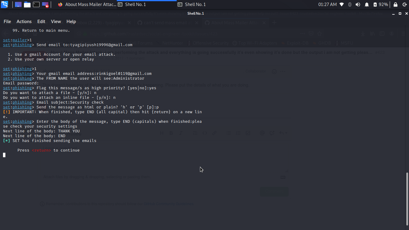 About Mass Mailer Attack I am performing the attack and everything is