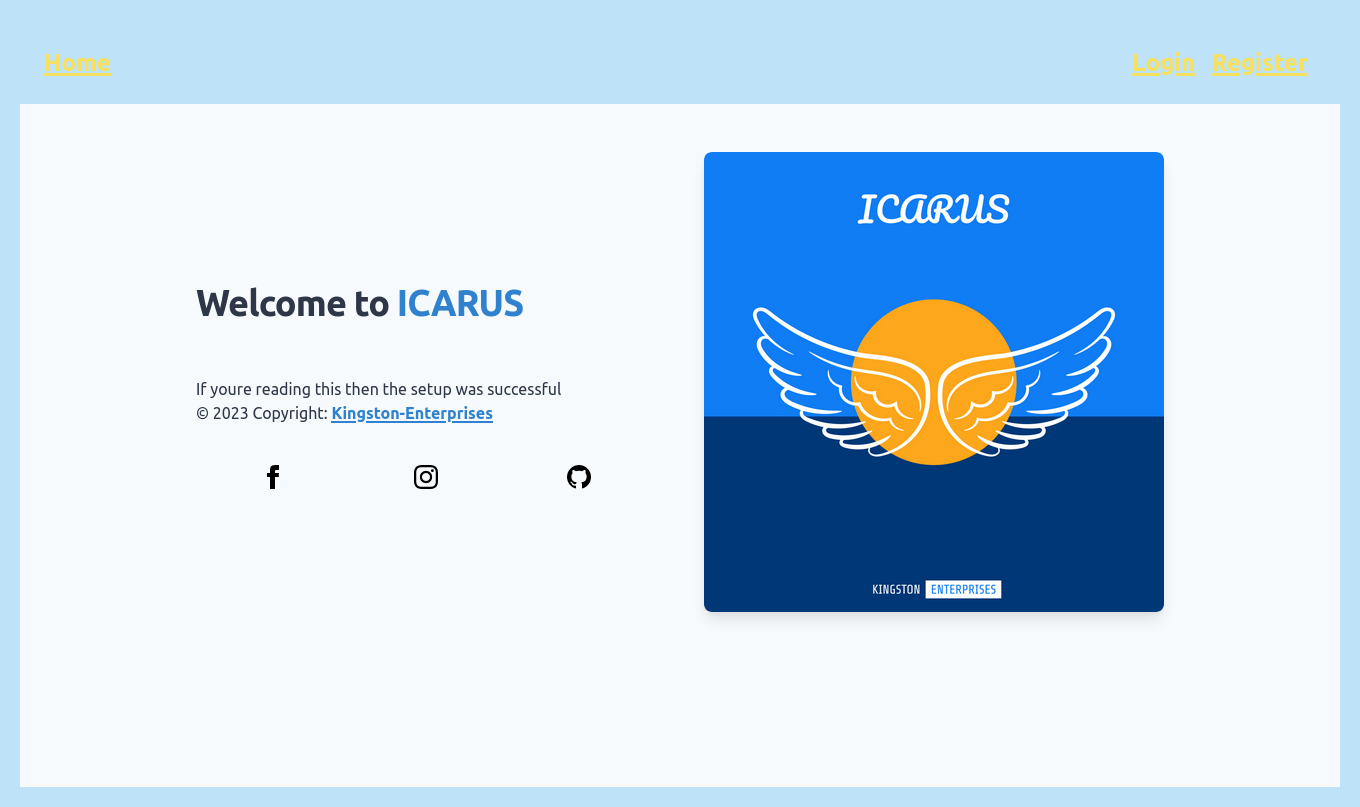 Kingston Enterprises Icarus FrameWork Welcome Screen