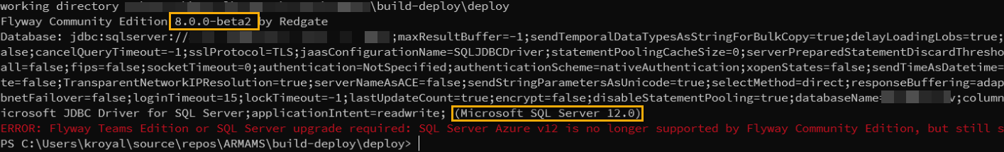 Current version of Azure SQL Database is triggering 'unsupported ...