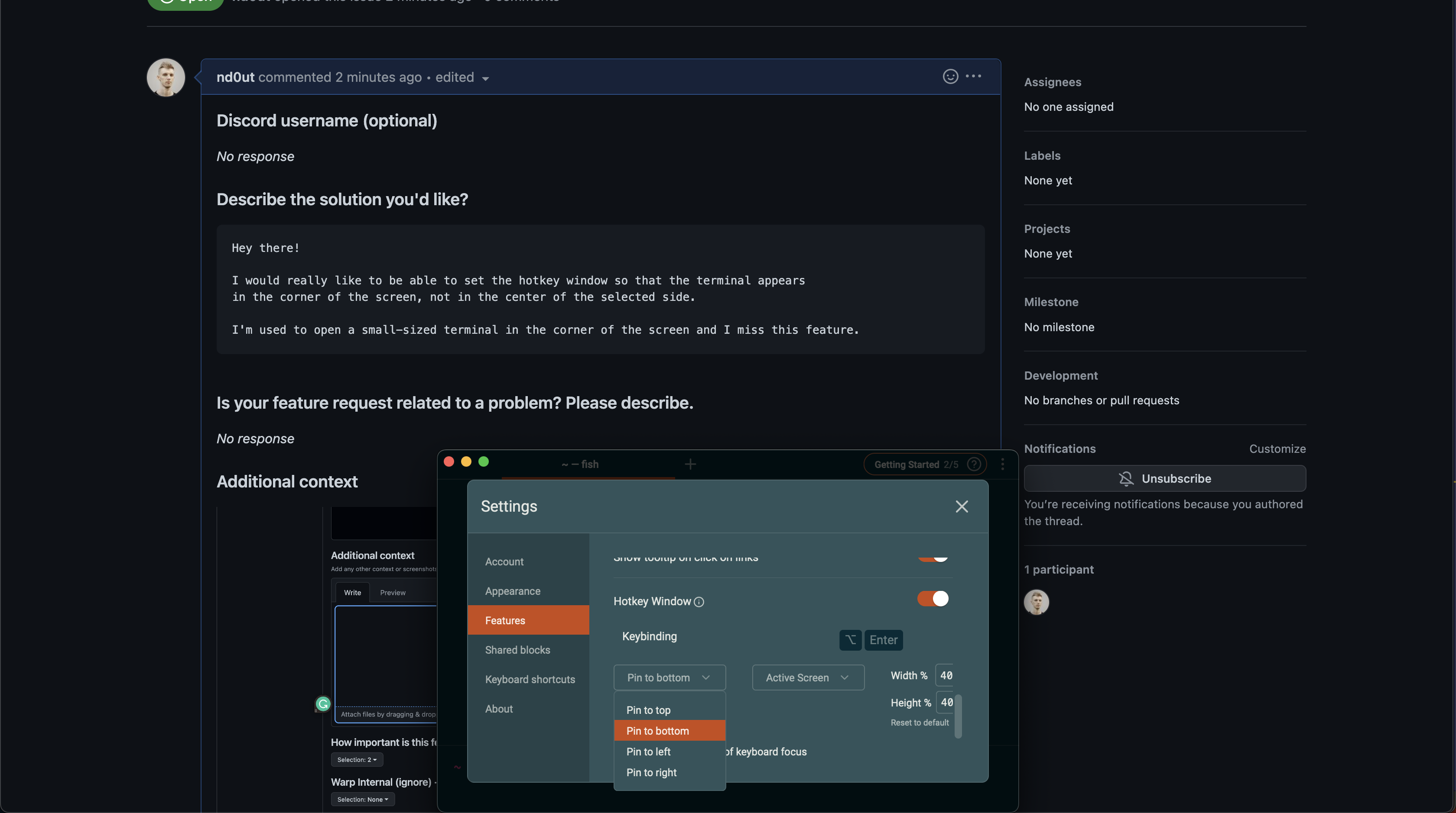 Hotkey window: pin to corner · Issue #2171 · warpdotdev/Warp · GitHub