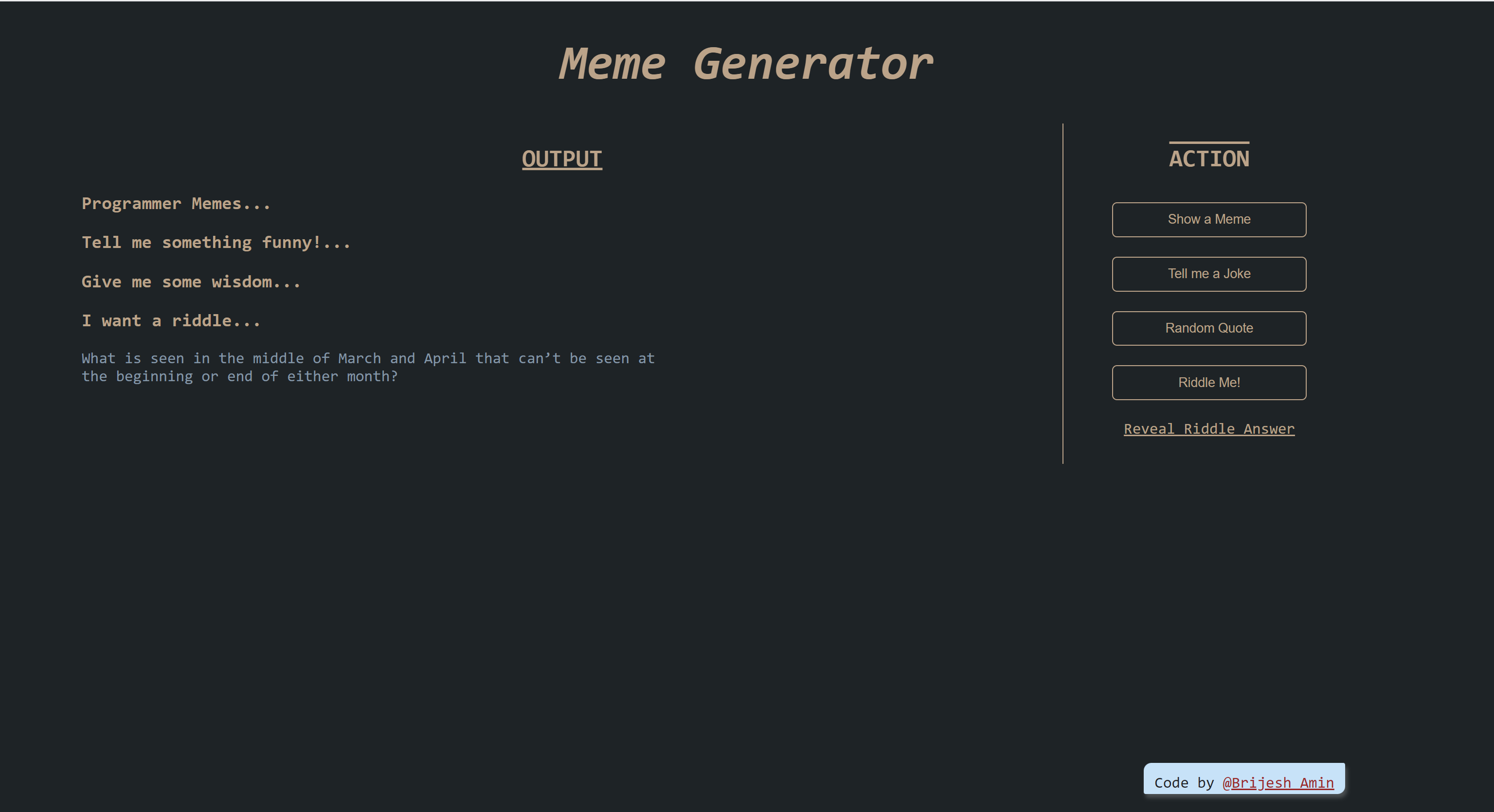 GitHub brijeshamin25/Meme_Generator Memes/Jokes/Quotes/Riddles