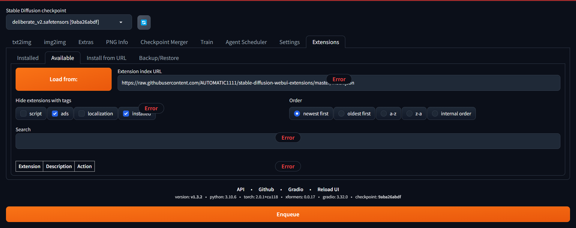 Extesion Error AUTOMATIC1111 Stable diffusion webui Discussion extesion-error-automatic1111-stable-diffusion-webui-discussion