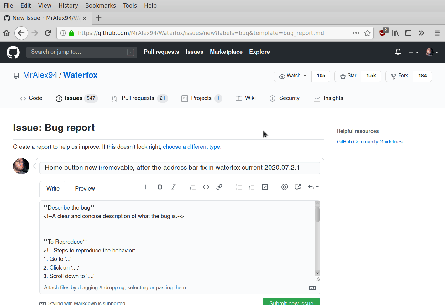 waterfox-current-home-button-issue