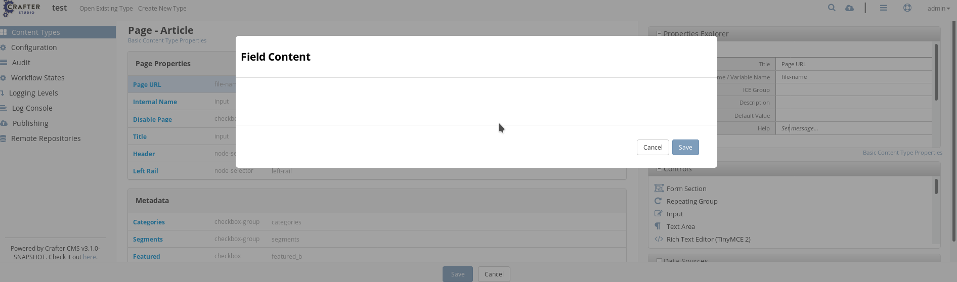 [studio-ui] Content Type: Help field doesn't load the tinymce editor ...