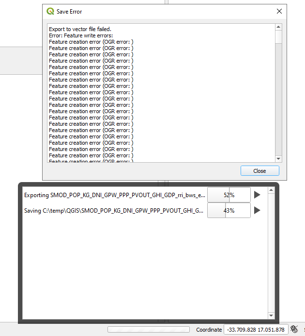 Failure when writing to vector file Path to corresponding vector file