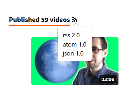 A screenshot of the RSS dropdown on PeerTube