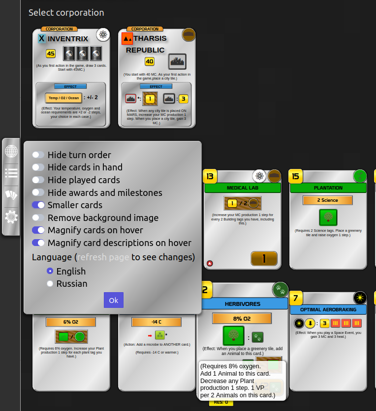 Magnify cards and/or descriptions on hover to make them easier to read