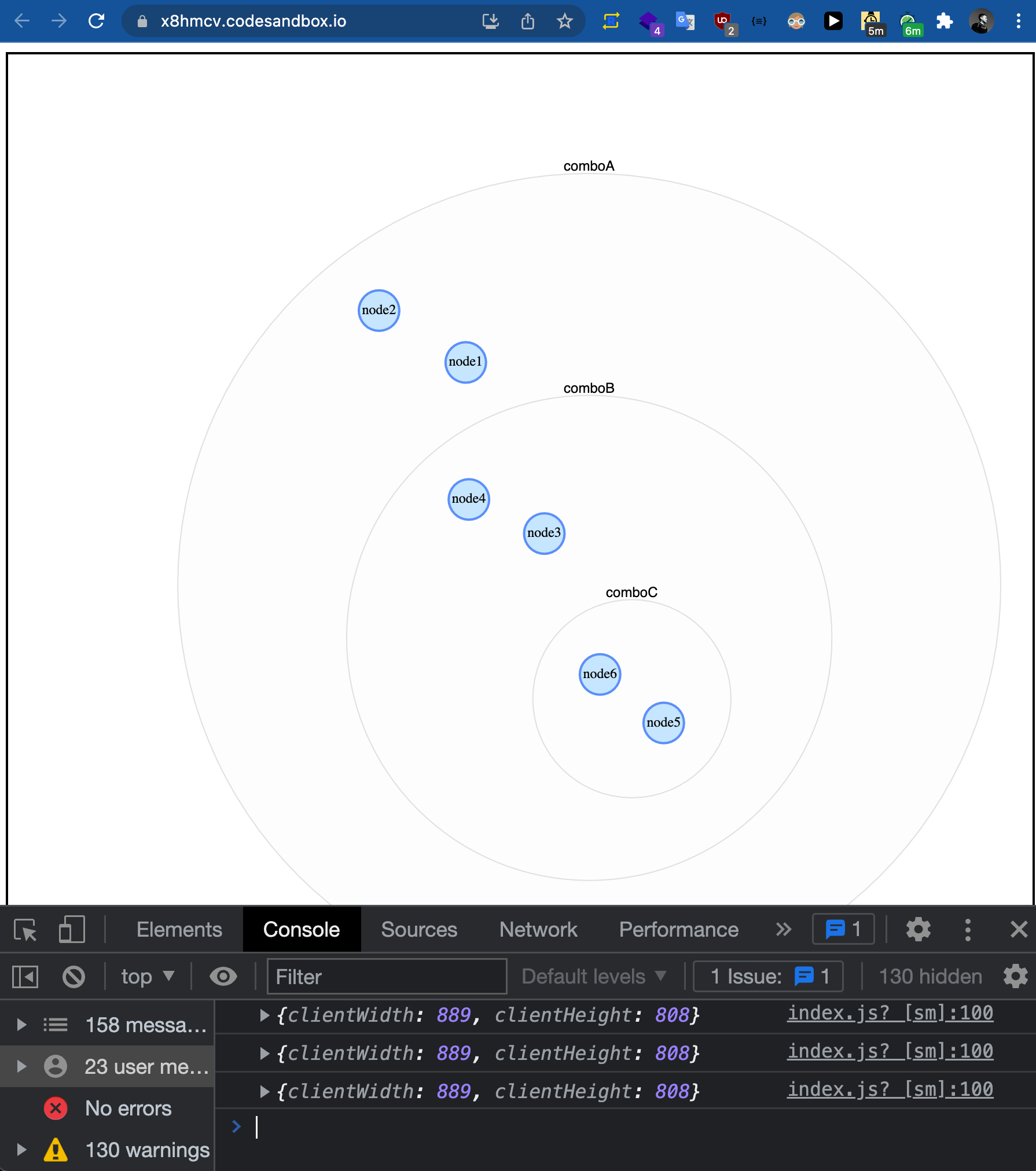 Combos nodes with a specific comboId is rendering inside another