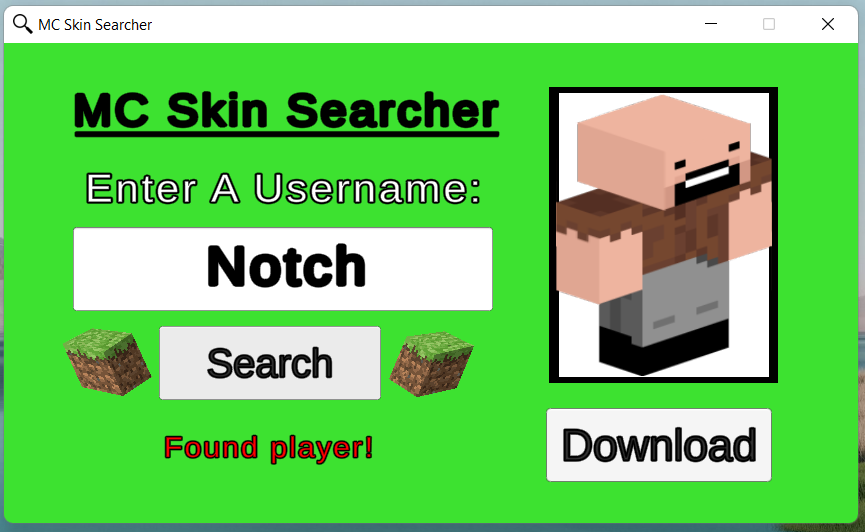 GitHub - liammarcovitz/MC-Skin-Searcher: Desktop app to fetch the skin ...