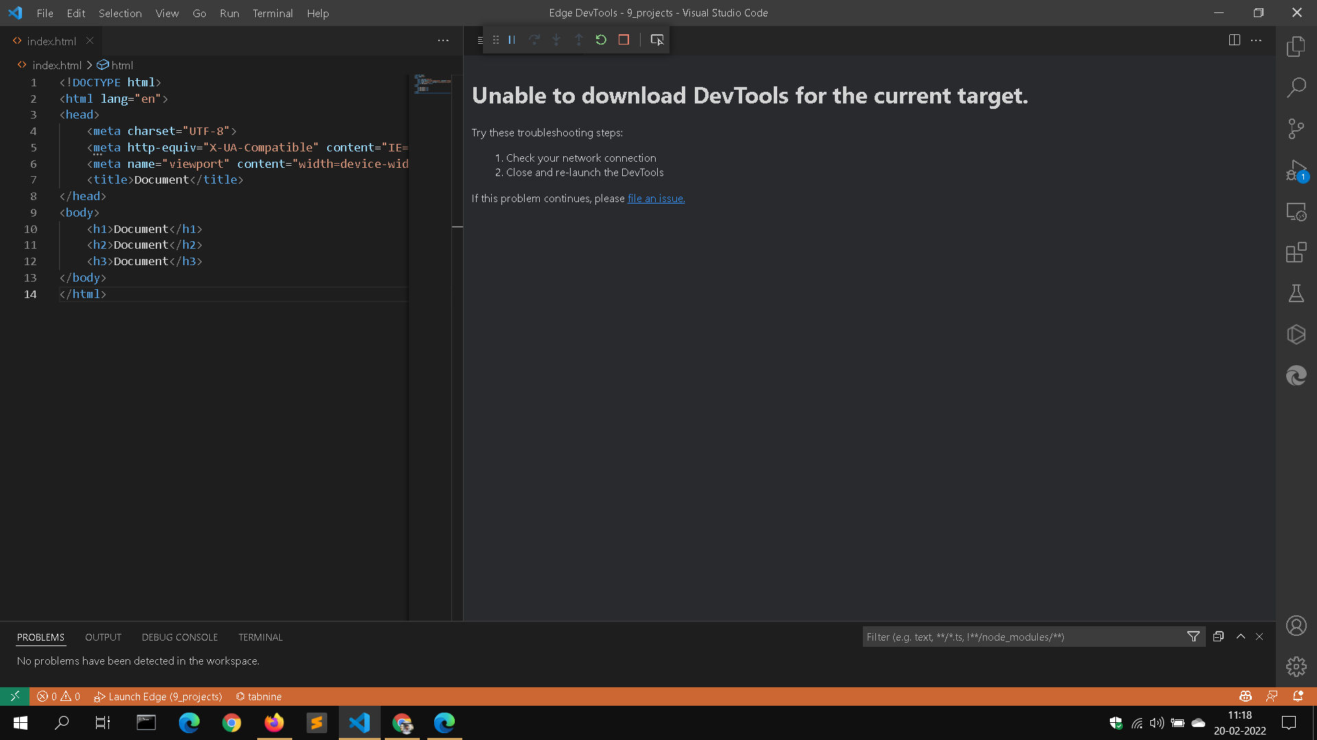 Unable to run HTML · Issue #897 · microsoft/vscode-edge-devtools · GitHub