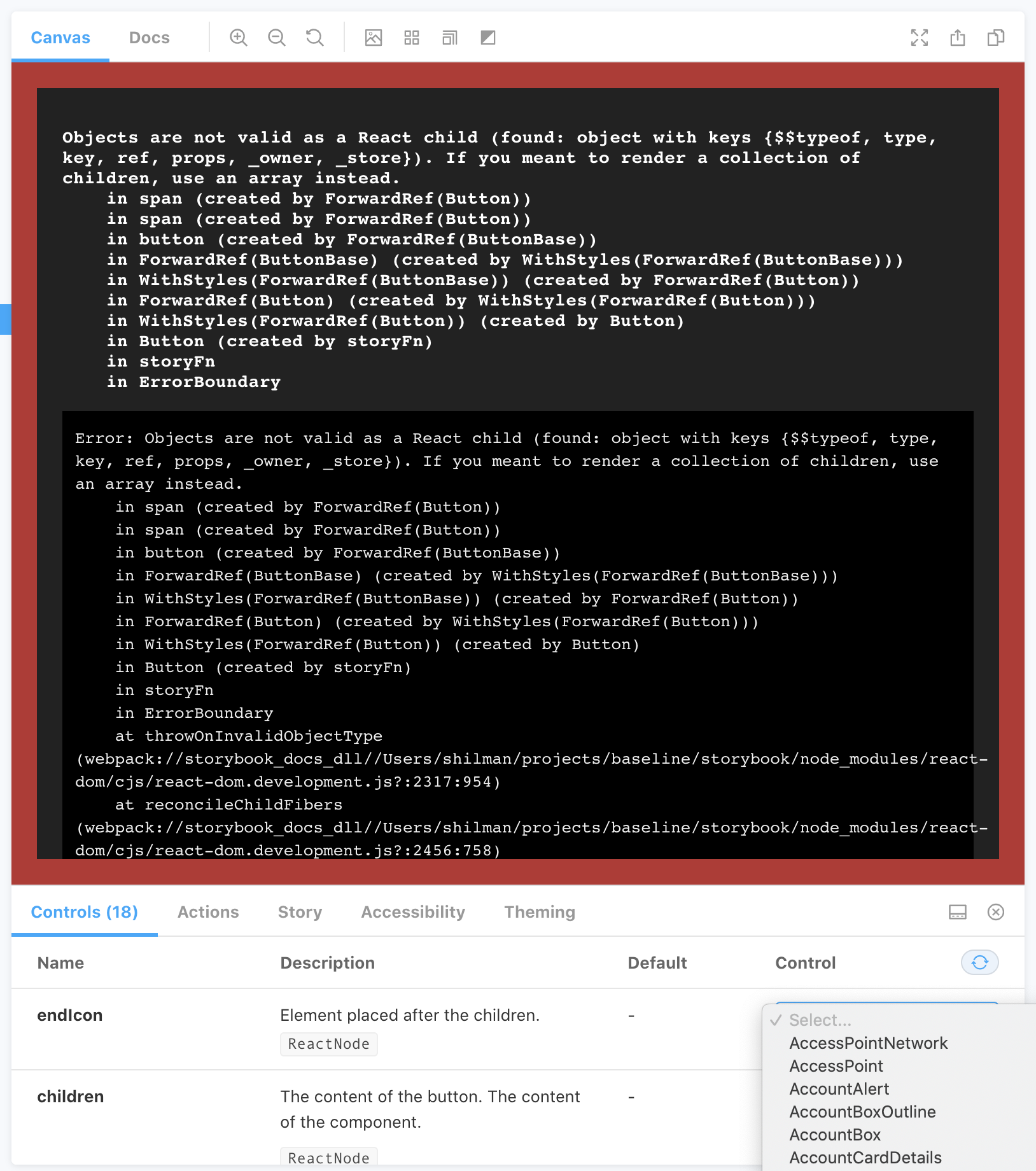 Canvas crashes with ForwardRef's error when selecting component from ...
