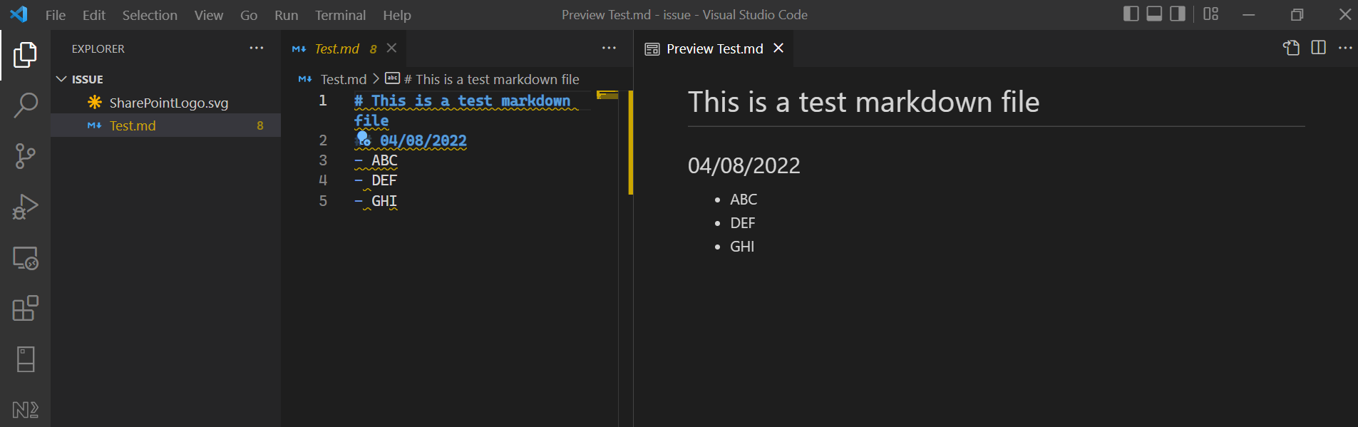 The markdown preview pane in file explorer no longer shows any content ...