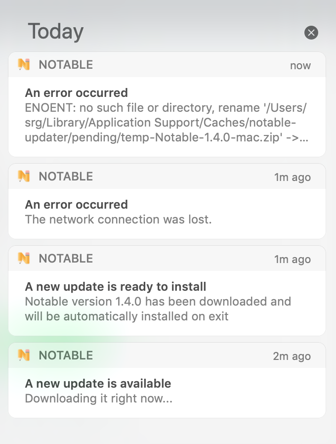 The app fails to update · Issue #577 · notable/notable · GitHub