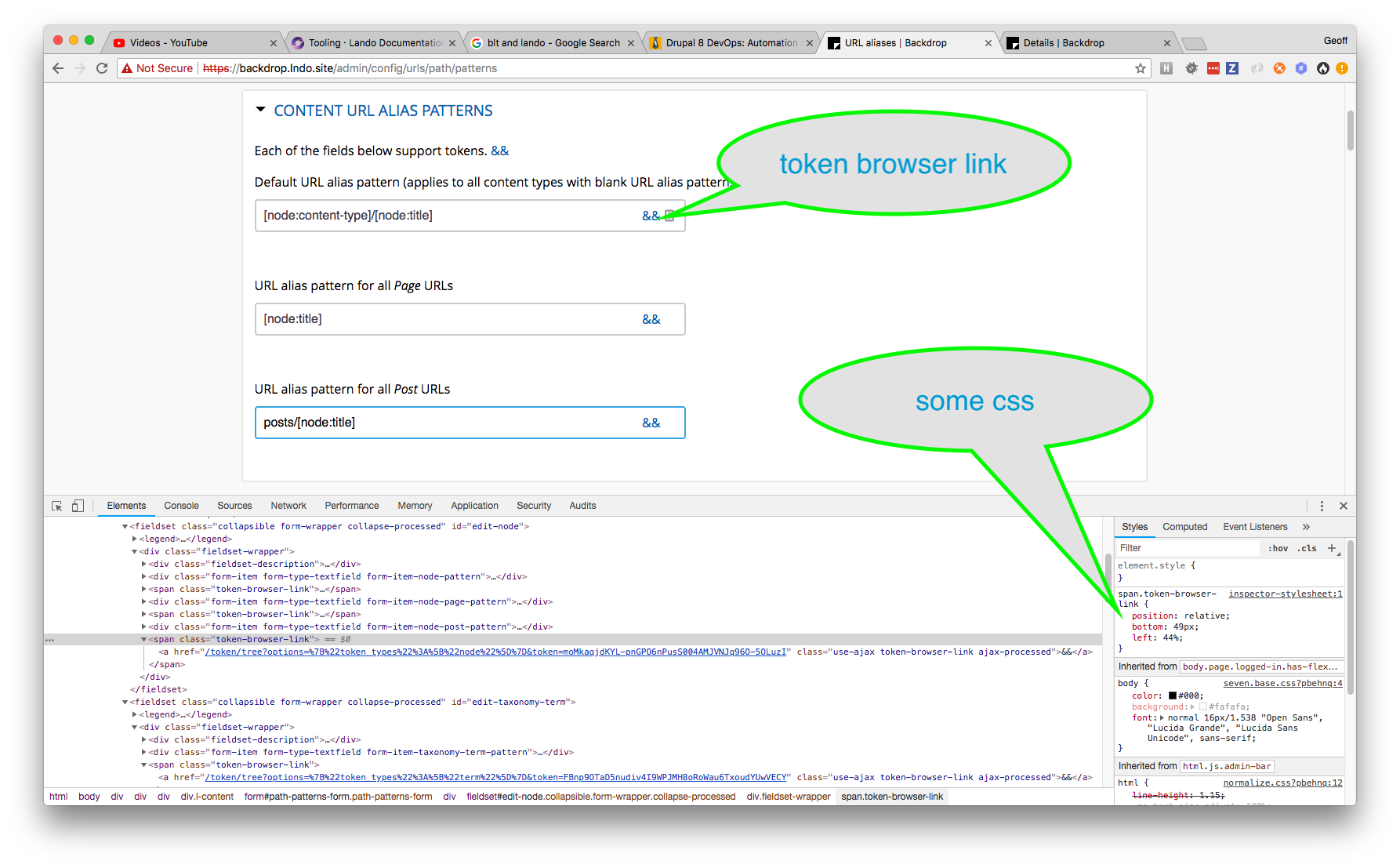 [UX] URL alias patterns page: 