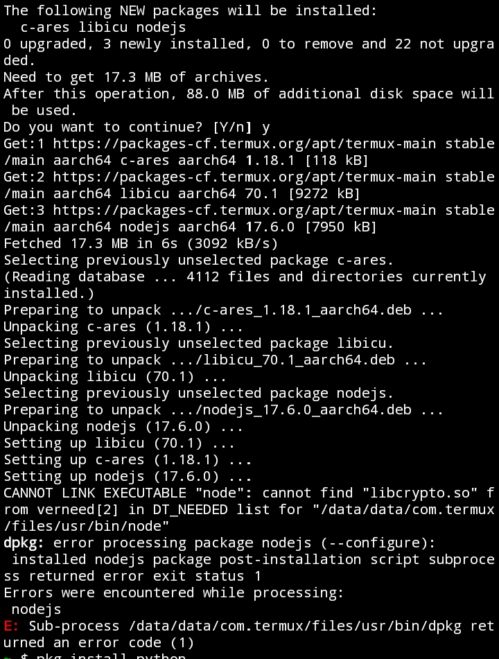 [Bug]: Nodejs failure · Issue #9215 · termux/termux-packages · GitHub