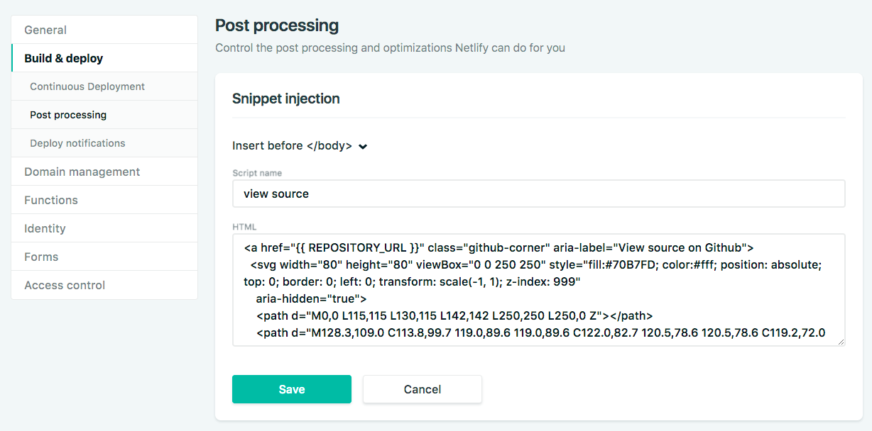 the snippet injection UI