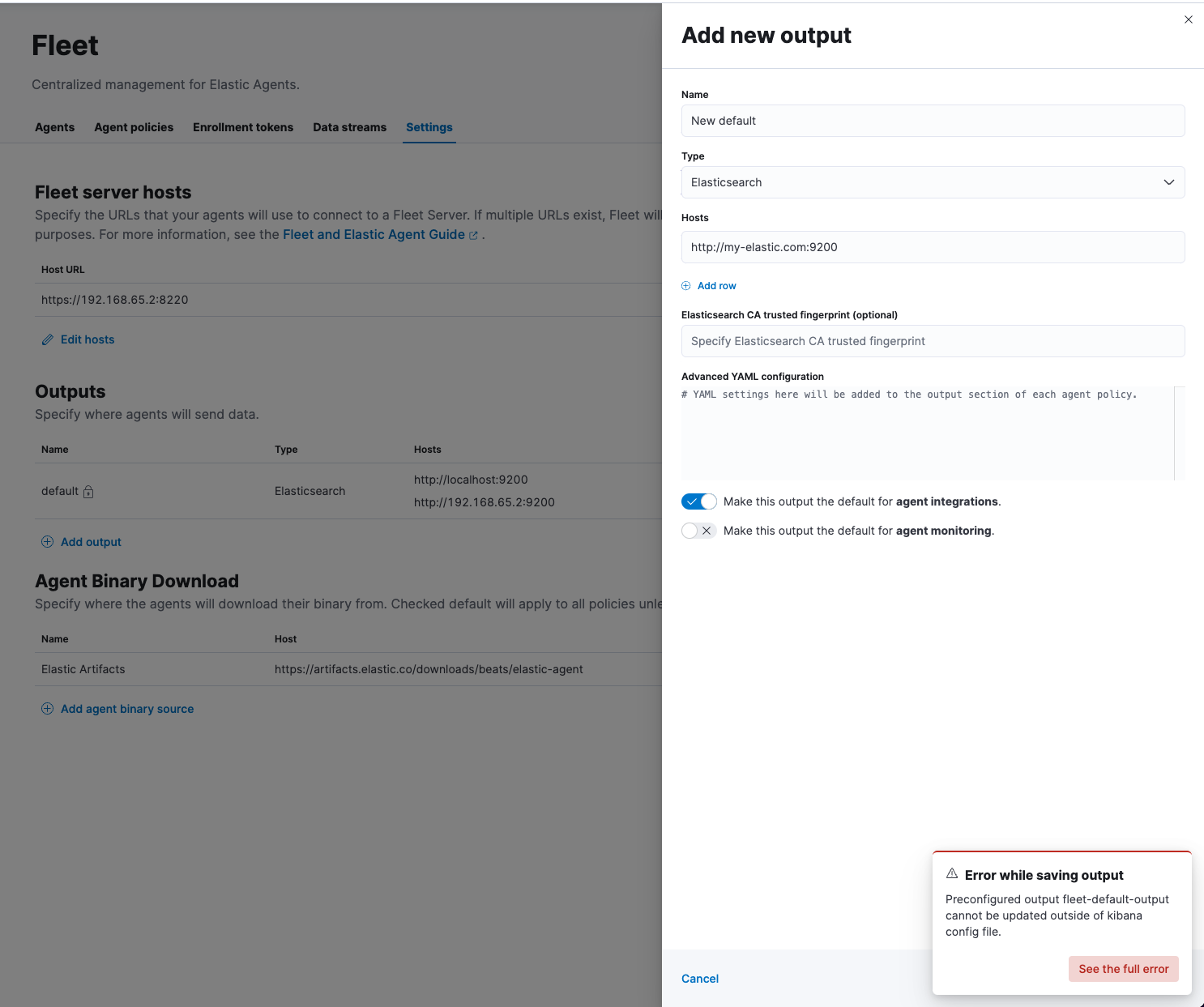 [Fleet] Unable to add a new default output · Issue #136398 · elastic ...