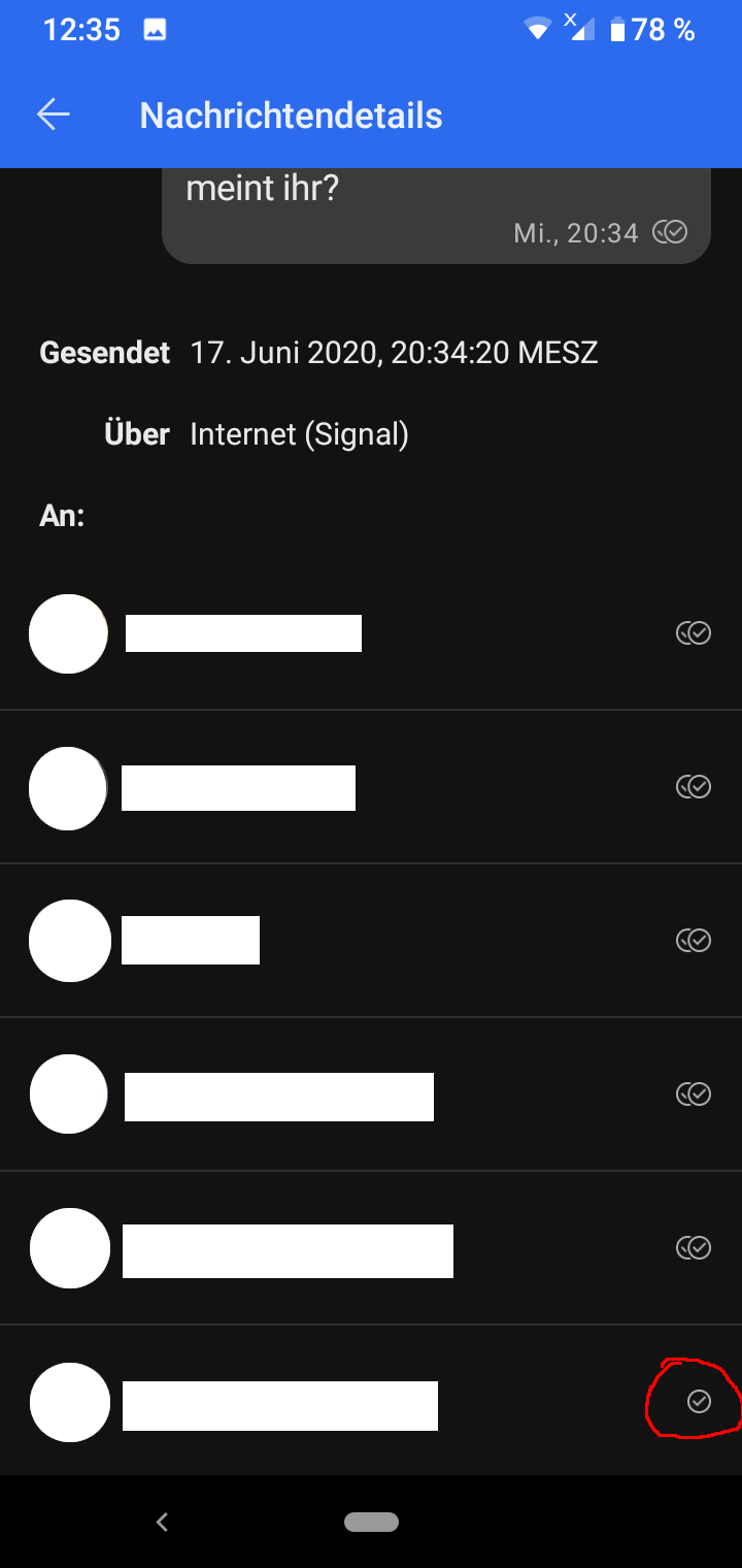 In a group chat, the "delivered" tick shows up although not all