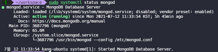 sudo systemctl status mongod
