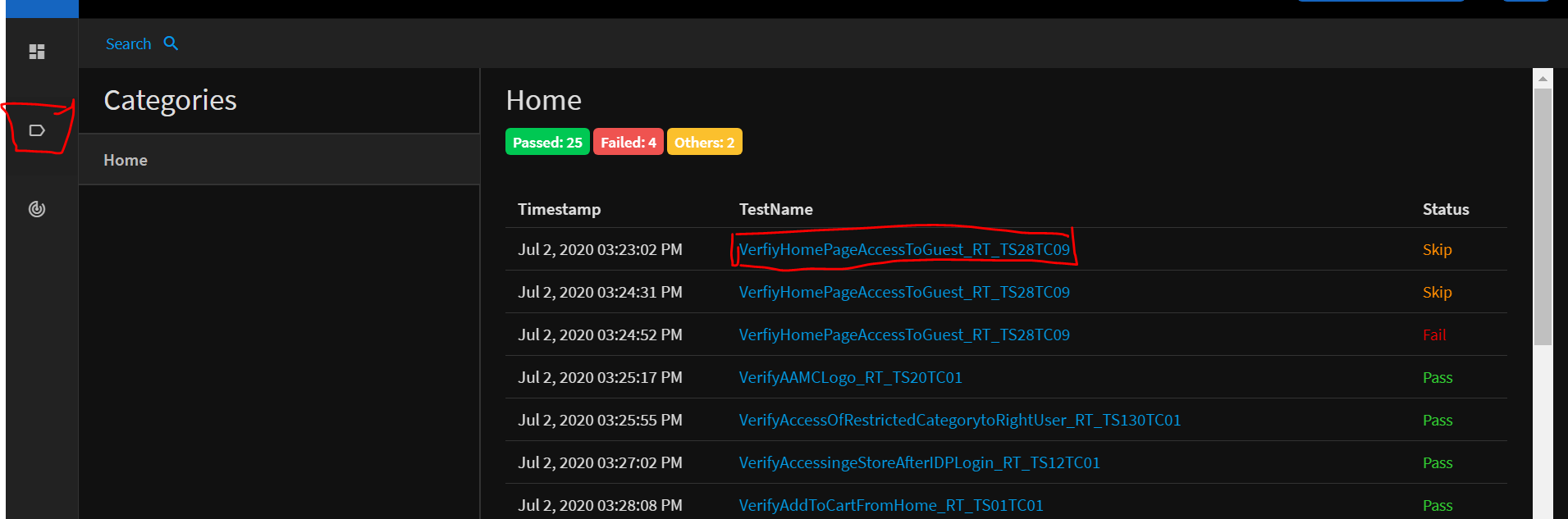 Extent Report version 4, In tags/category level , testcases dont have