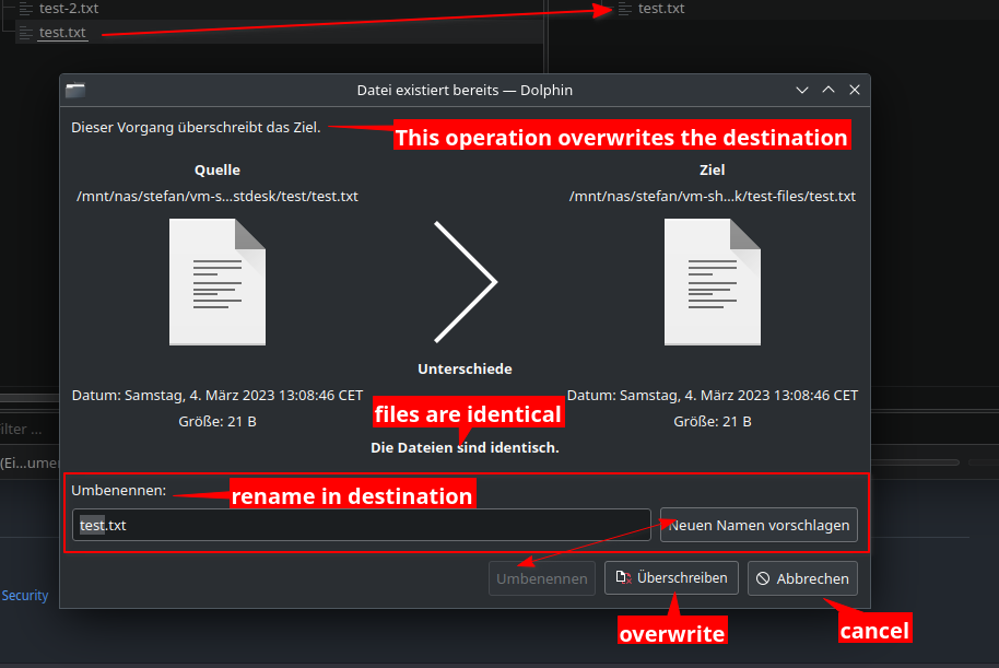 File Manager. Dialog Confirm overwrite does not behave as expected ...
