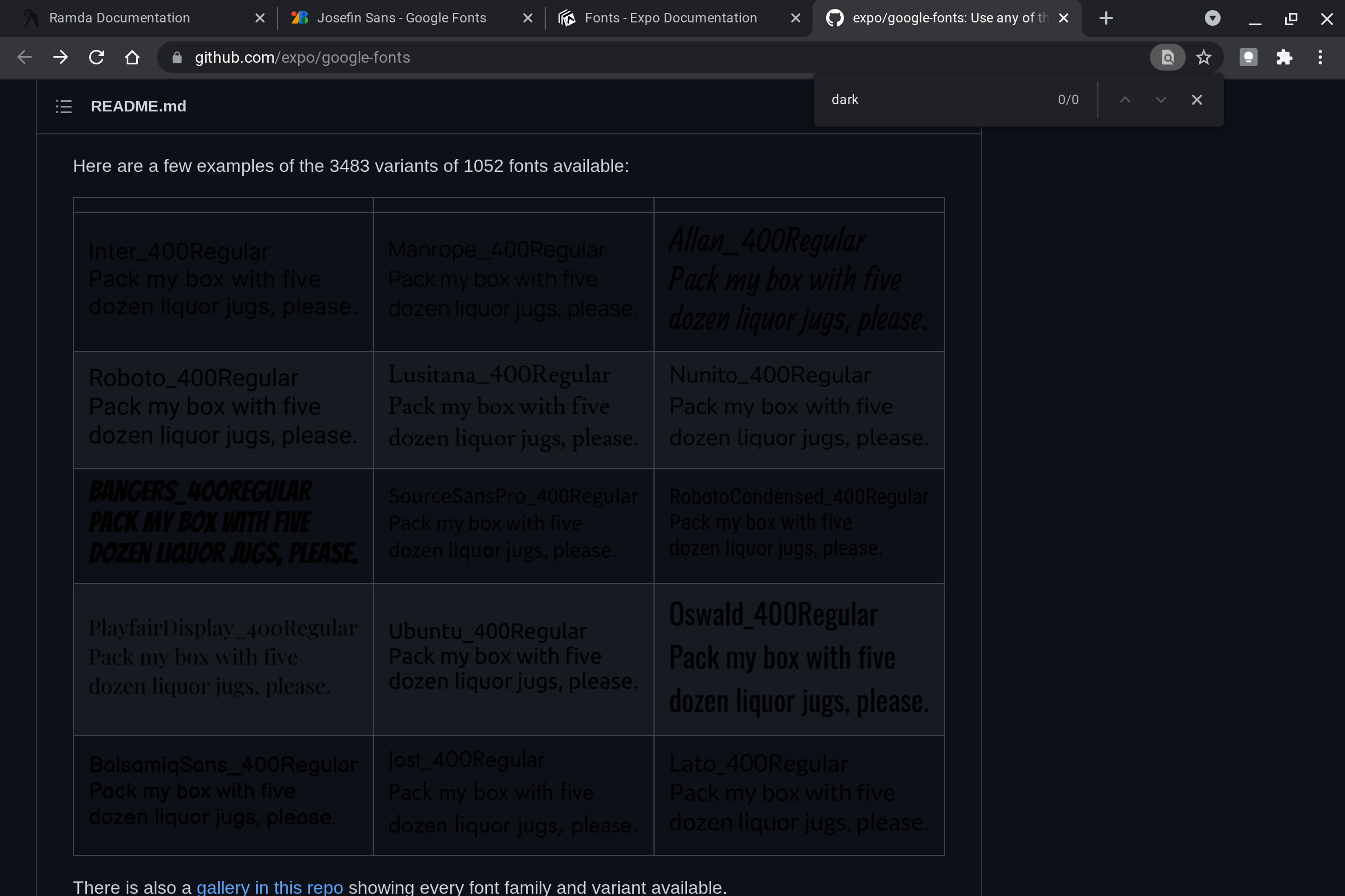 Dark mode gallery issue · Issue #37 · expo/google-fonts · GitHub