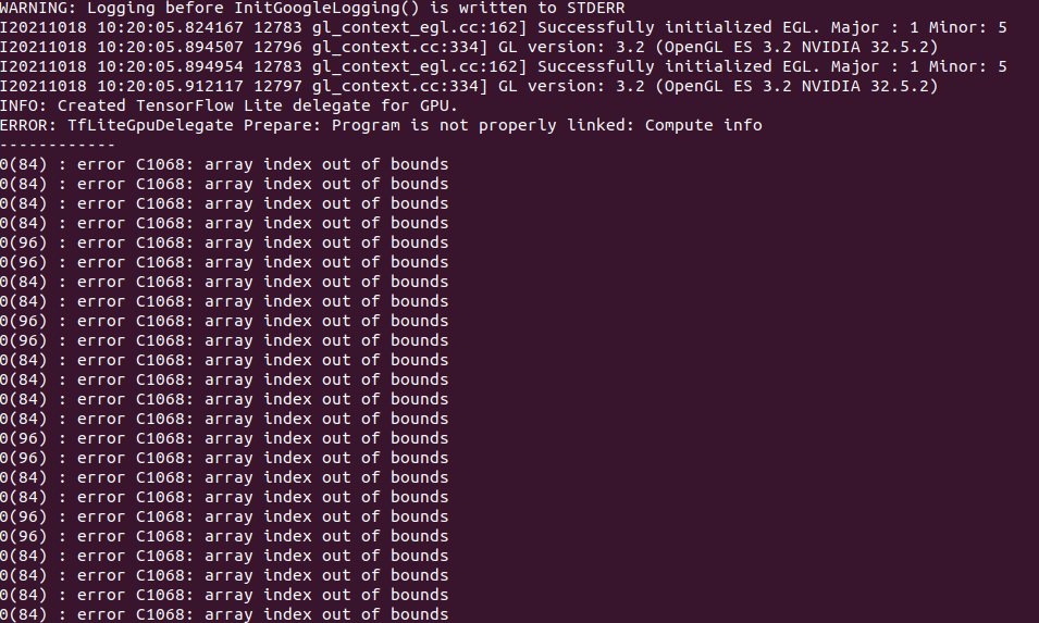 Failed to run mediapipe with gpu support for Facemesh solution with