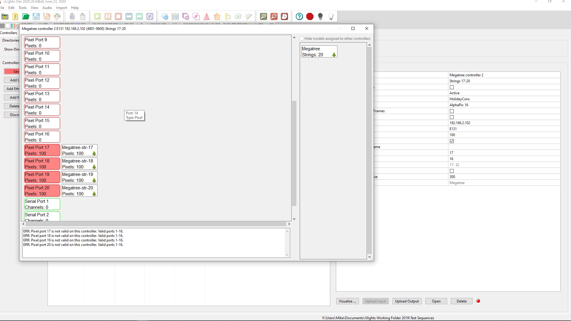 Controller setup visualizer splits 20 string megatree across 2 16 port