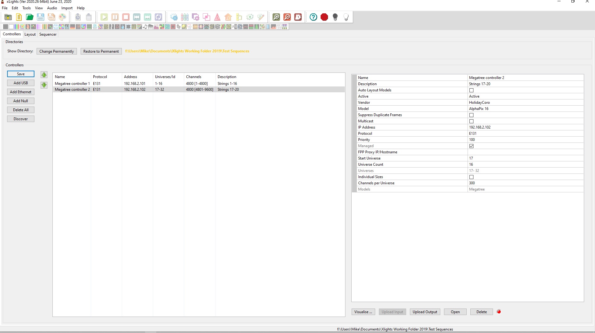 Controller setup visualizer splits 20 string megatree across 2 16 port
