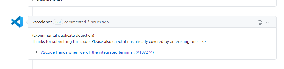 VS Code experimental duplication detection in action