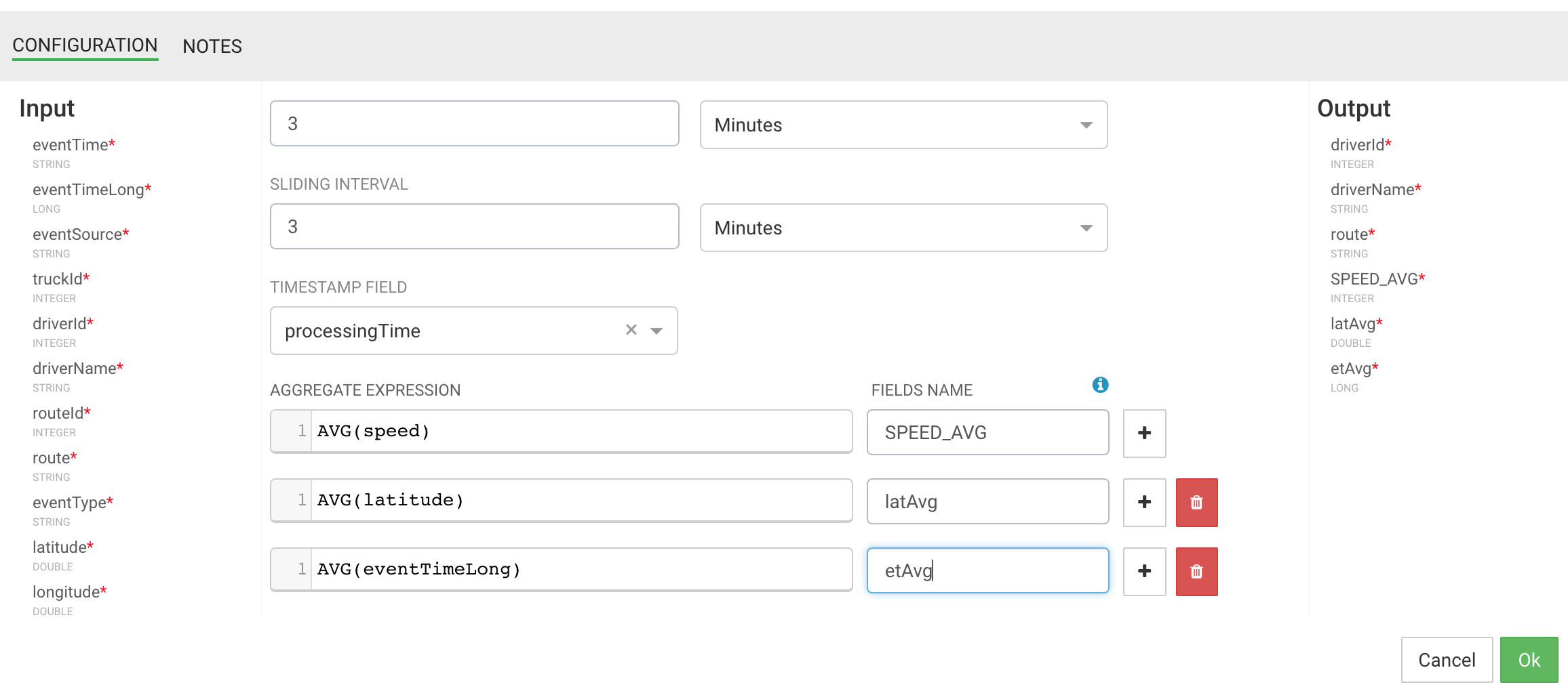 SAM Aggregate Processor Output Schema Types Are Wrong Issue 1291