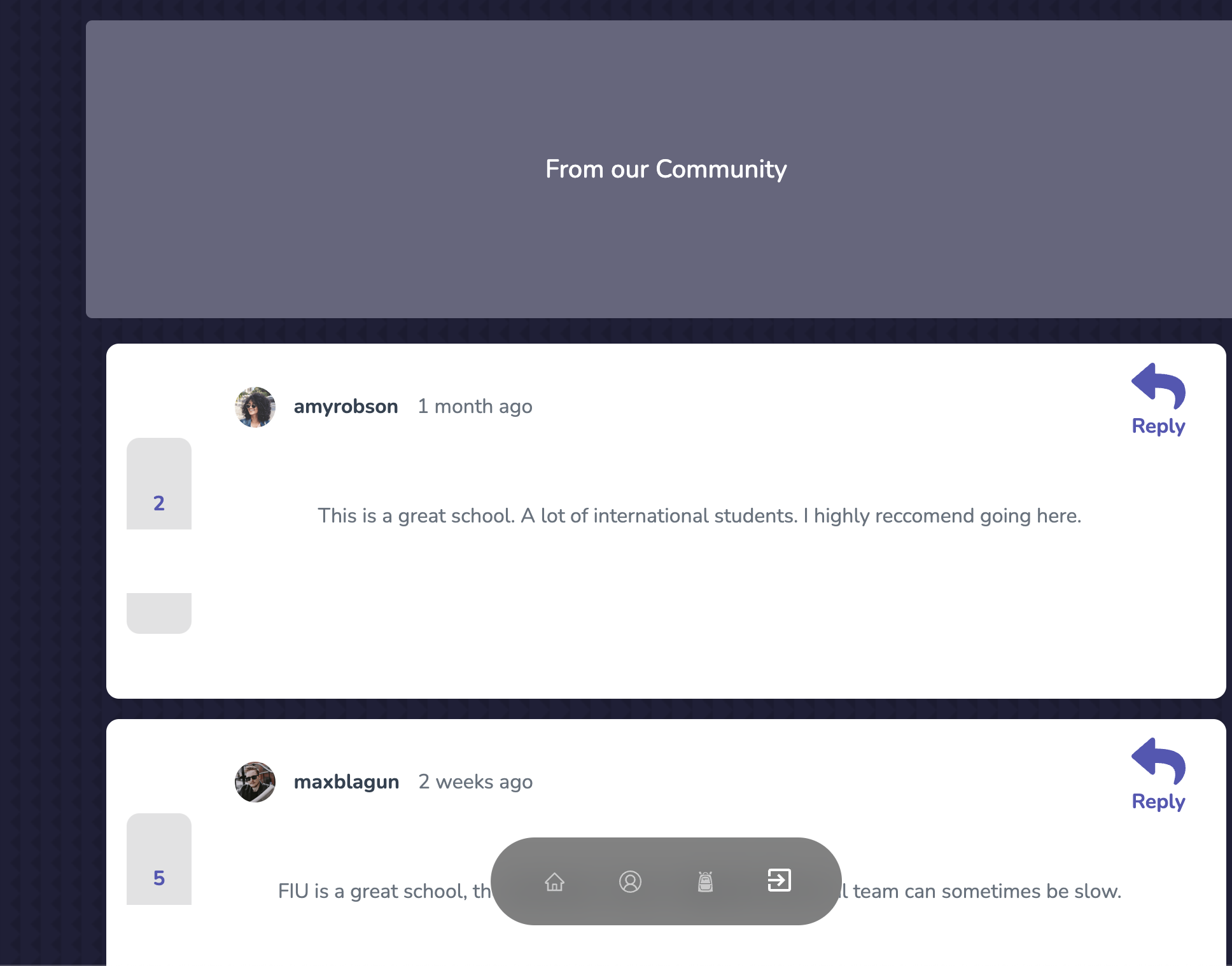 universityPageComments