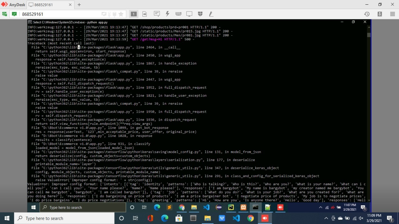 The project is running but I face an error when I send message in ...