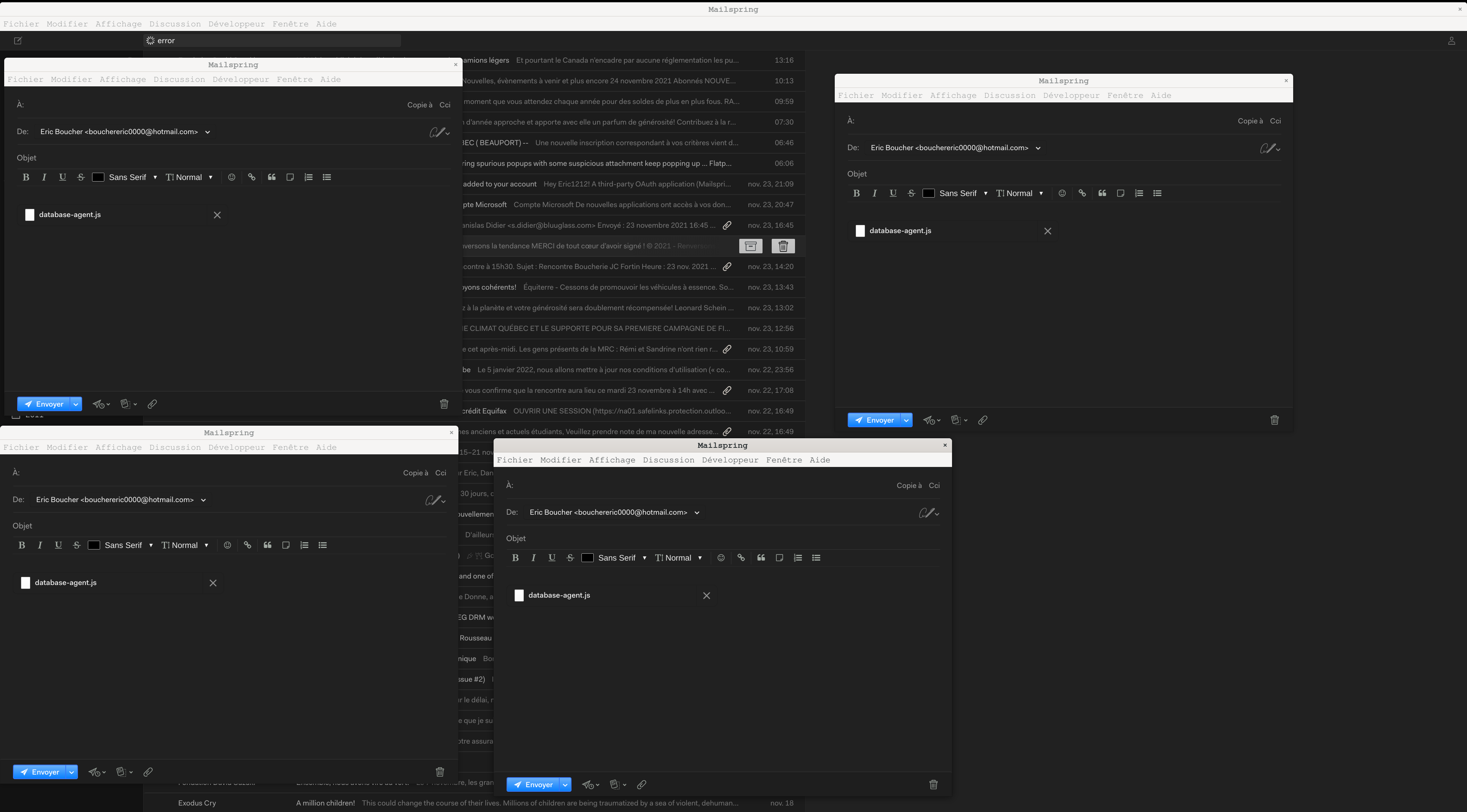 Mailspring spurious popups with some suspicious attachment keep popping