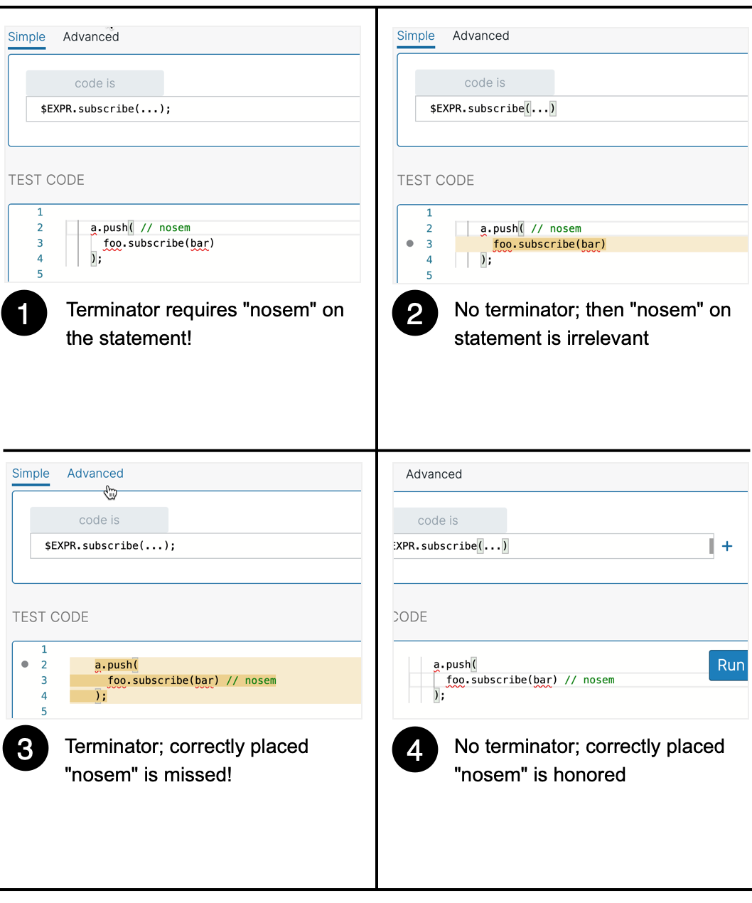 Presence/absence of statement terminator drastically changes match ...