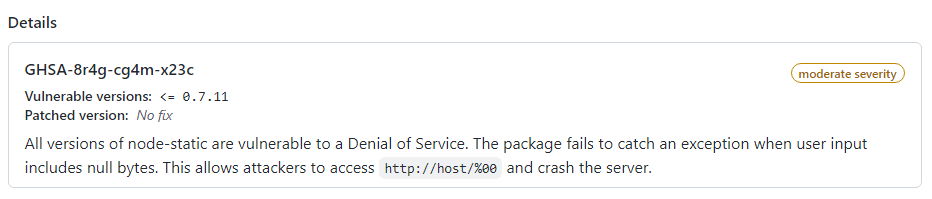 GitHub Security Alert - GHSA-8r4g-cg4m-x23c - Denial of Service in node ...