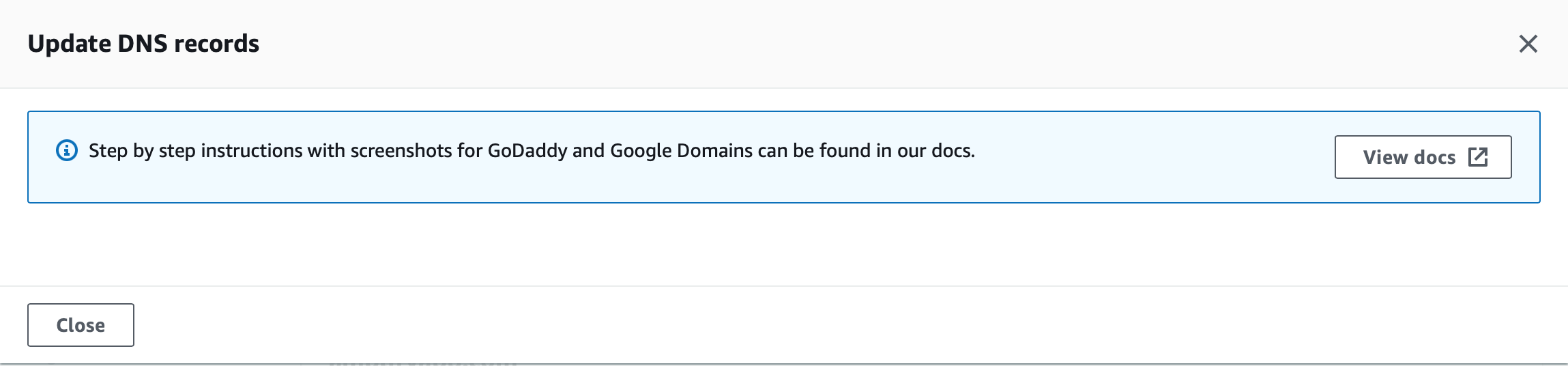 Update DNS records panel does not show CNAME/ANAME to configure in DNS