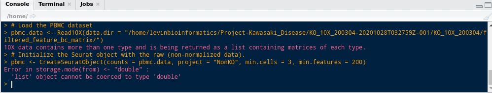 Can't create a seurat object. 10X data contains more than one type and ...