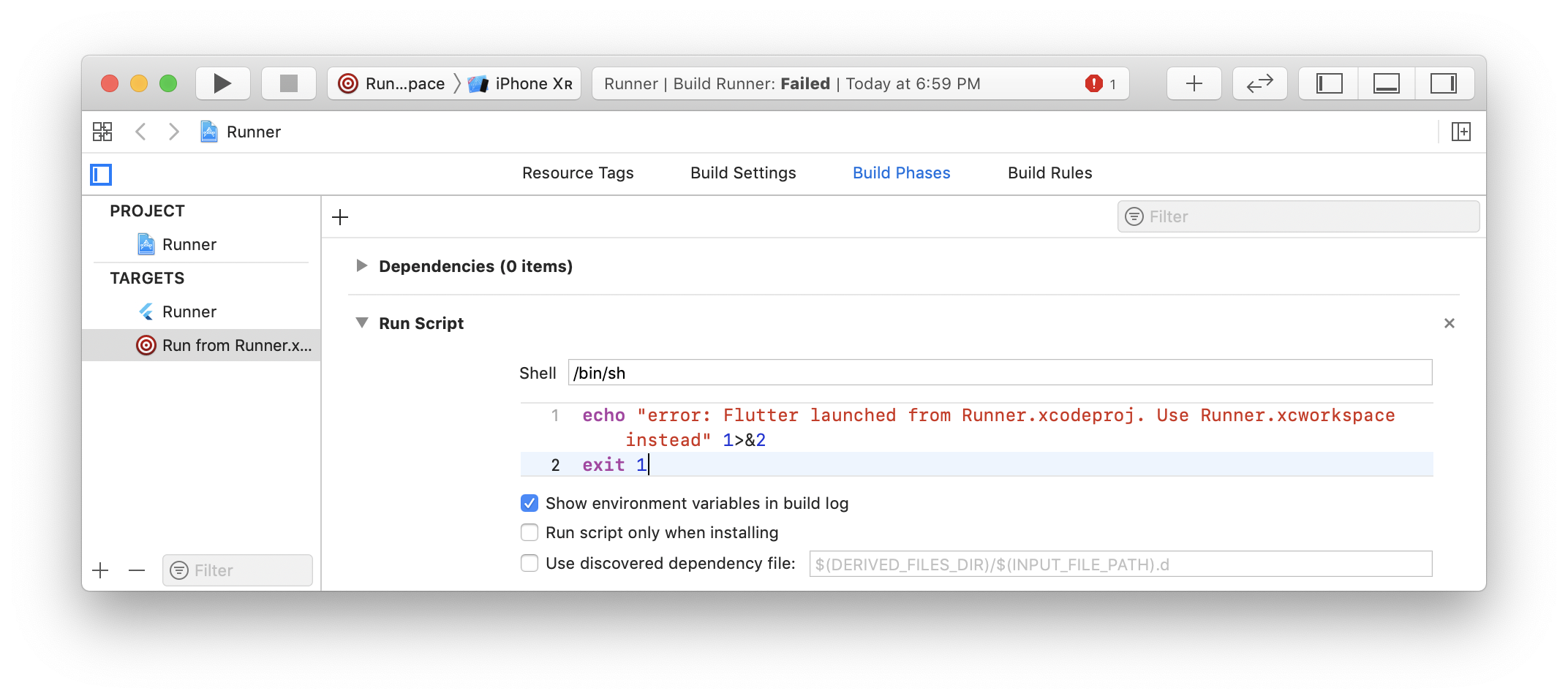 Better handle case where a developer opens `Runner.xcodeproj` instead