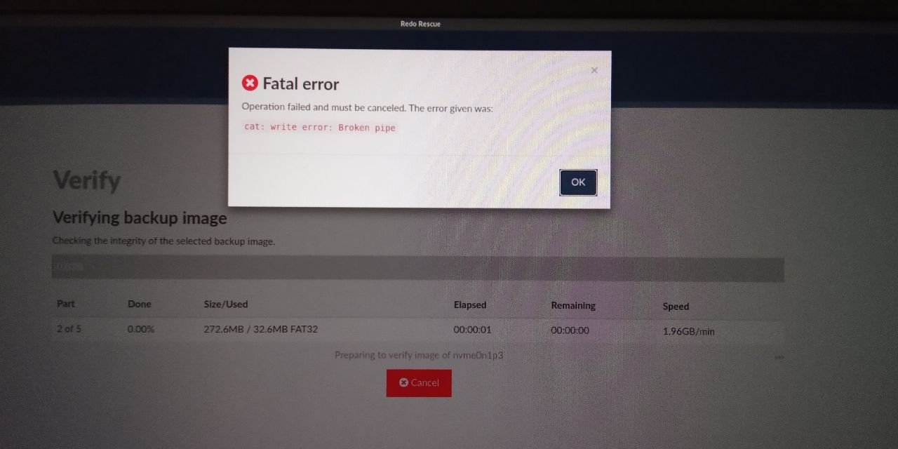 Verification fails with a broken pipe message when choosing a