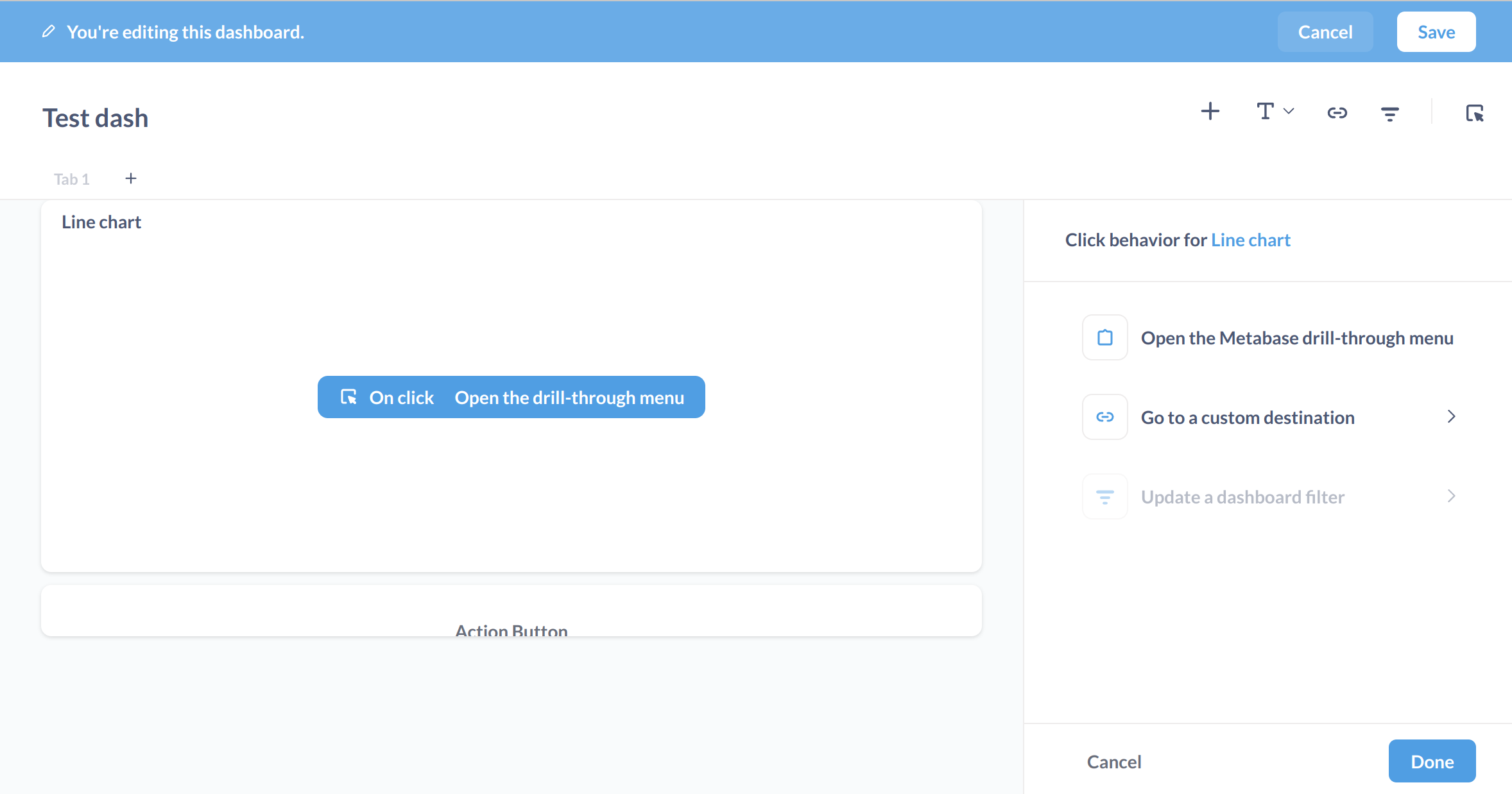 Action Button label cut off when editing click behavior · Issue 35234