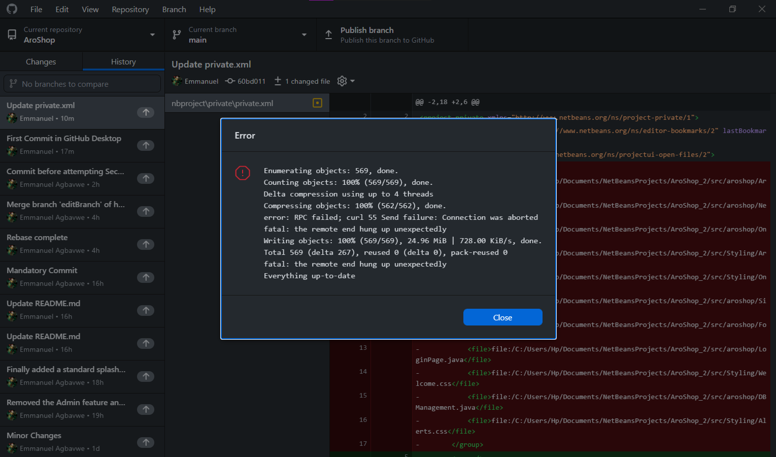 Difficulty pushing my local repo to the remote repo · Issue #12702 ...