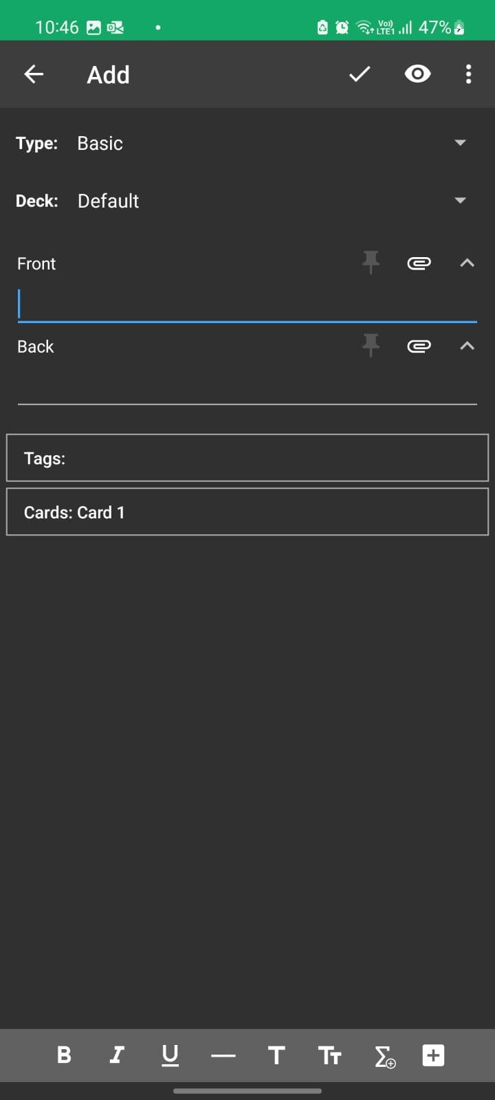 Higher contrast in the Tags and Cards options in the Note Editor (in